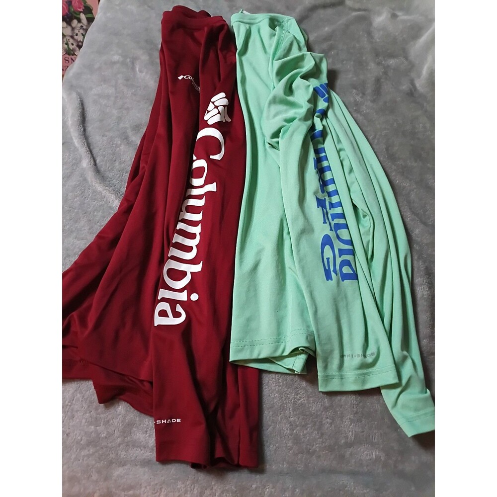 2 Women's Columbia PFG L/S Sz. S Outdoor Active Performance Shirts Mint Red